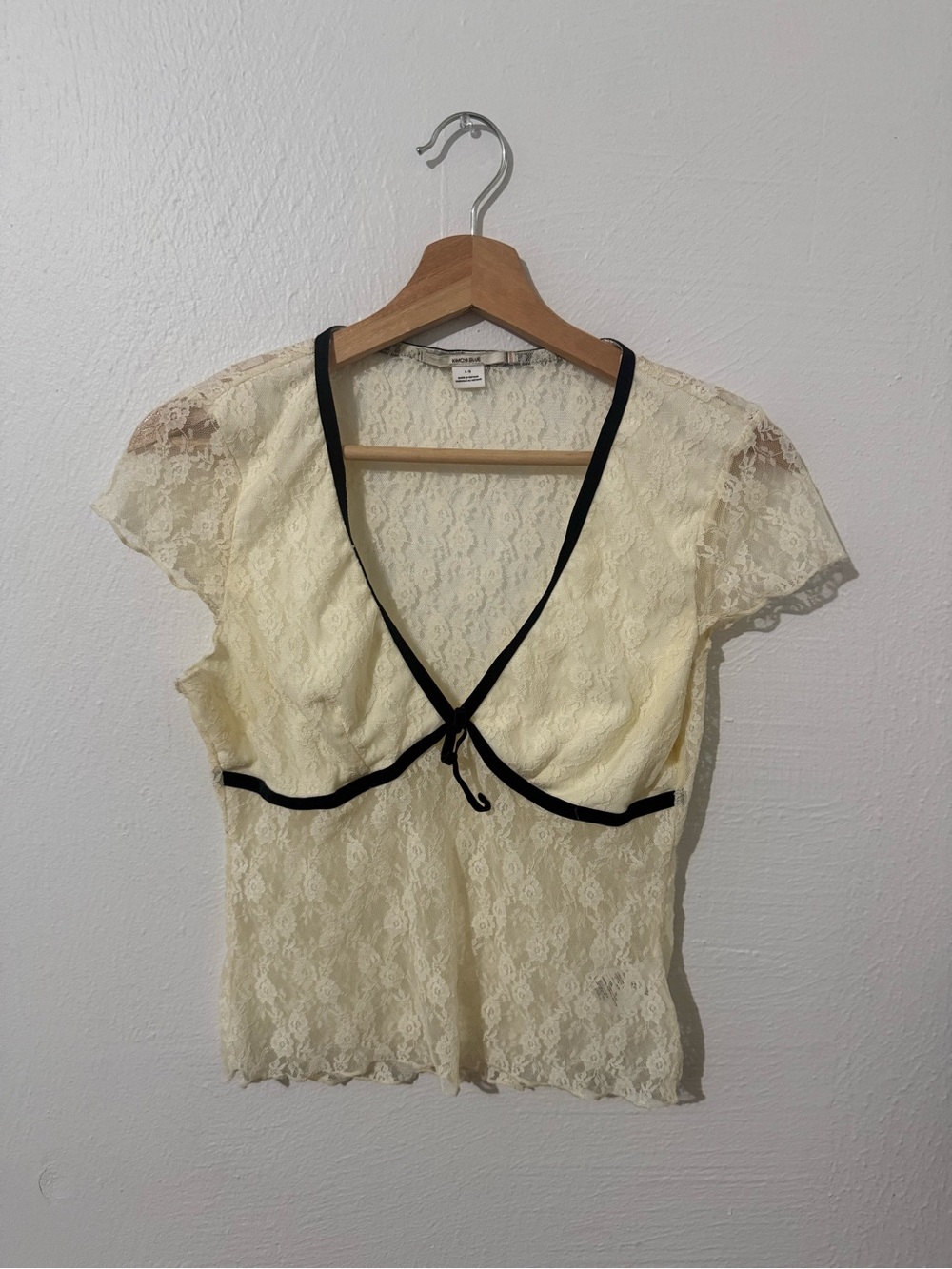 Urban Outfitters Kimchi Blue Cream Lace Short Sleeve Top with Black Trim
